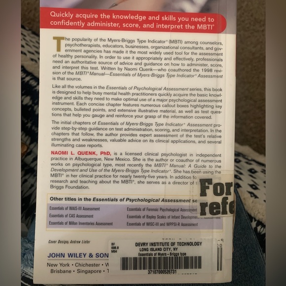 Essentials of Meyers-Briggs Type Indicator Assessment Naomi L. Quenk 1st Edition - Picture 3 of 4